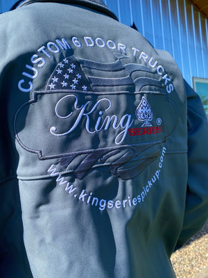 King Series 6 Door Pickup Truck Softshell Columbia Jacket 100% polyester contour softshell Wind- and water-resistant Abrasion-resistant chin guard Zippered hand and chest pockets Adjustable cuff tabs Adjustable drawcord hem